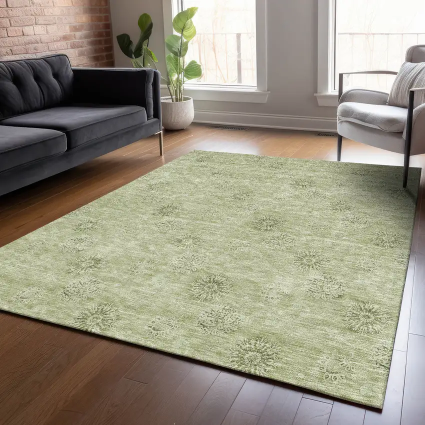 Sage And Artichoke Green Floral Washable Indoor Outdoor Area Rug Photo 9