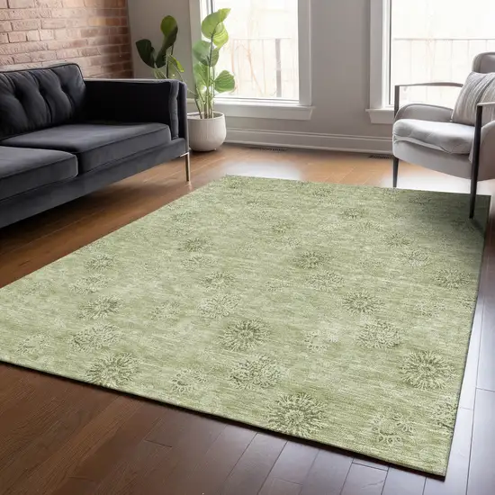 Sage And Artichoke Green Floral Washable Indoor Outdoor Area Rug Photo 9