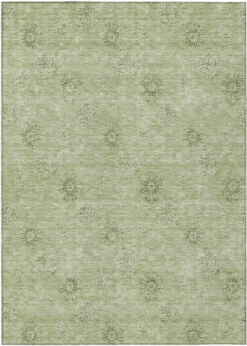 Sage And Artichoke Green Floral Washable Indoor Outdoor Area Rug Photo 2