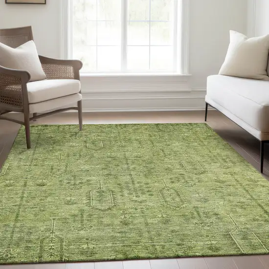 Sage And Artichoke Green Southwestern Washable Indoor Outdoor Area Rug Photo 9