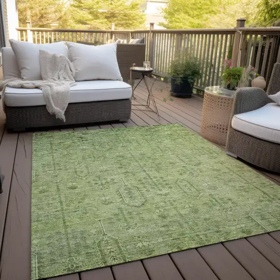 Sage And Artichoke Green Southwestern Washable Indoor Outdoor Area Rug Photo 8