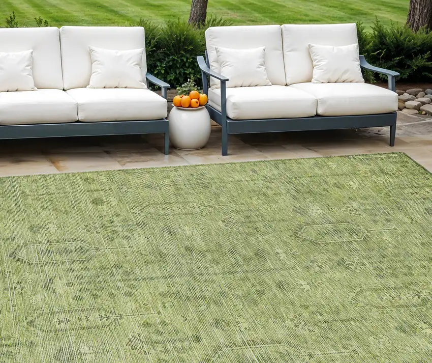 Sage And Artichoke Green Southwestern Washable Indoor Outdoor Area Rug Photo 1