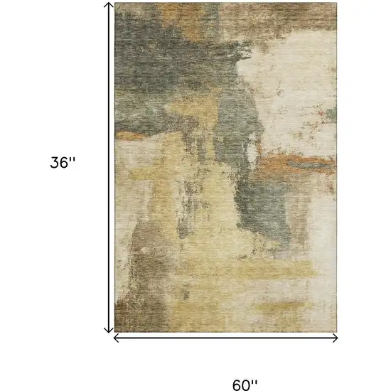 Sage And Beige Abstract Washable Area Rug With UV Protection Photo 8