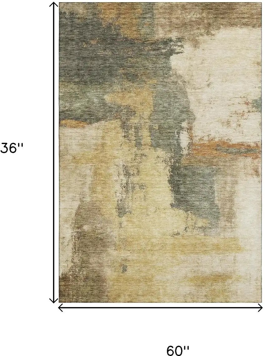 Sage And Beige Abstract Washable Area Rug With UV Protection Photo 8