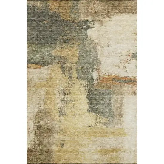 Sage And Beige Abstract Washable Area Rug With UV Protection Photo 3