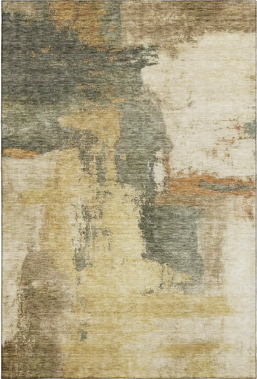 Sage And Beige Abstract Washable Area Rug With UV Protection Photo 3
