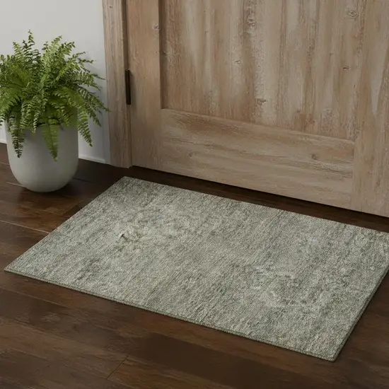 Sage And Beige Abstract Washable Area Rug With UV Protection Photo 1