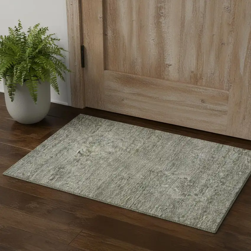 Sage And Beige Abstract Washable Area Rug With UV Protection Photo 1