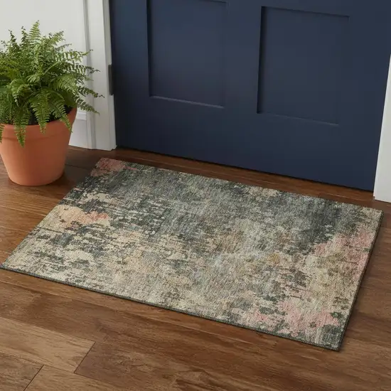 Sage And Beige Abstract Washable Area Rug With UV Protection Photo 1