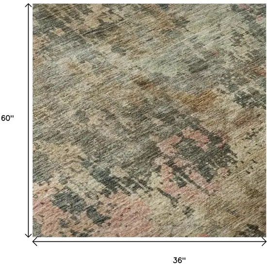 Sage And Beige Abstract Washable Area Rug With UV Protection Photo 9