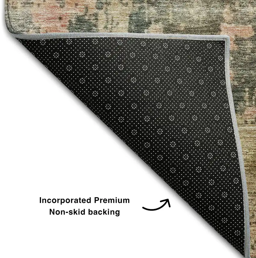 Sage And Beige Abstract Washable Area Rug With UV Protection Photo 6