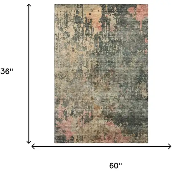 Sage And Beige Abstract Washable Area Rug With UV Protection Photo 3