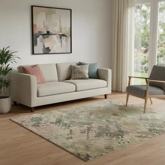 Sage And Beige Abstract Washable Area Rug With UV Protection Photo 2