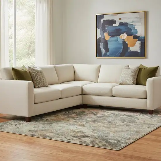 Sage And Beige Abstract Washable Area Rug With UV Protection Photo 2