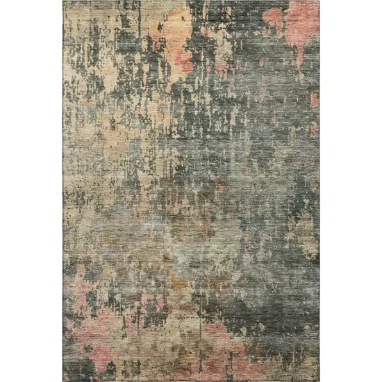 Sage And Beige Abstract Washable Area Rug With UV Protection Photo 4