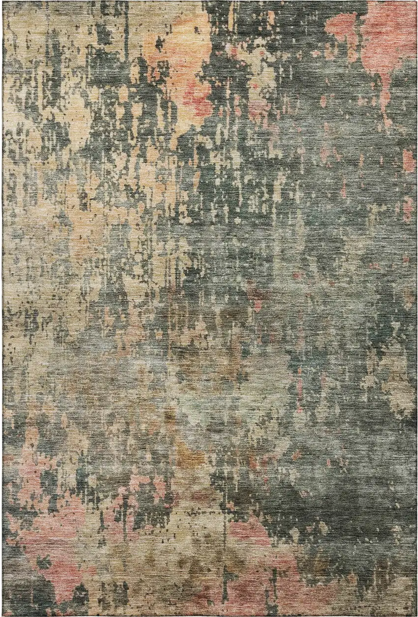 Sage And Beige Abstract Washable Area Rug With UV Protection Photo 4