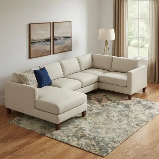 Sage And Beige Abstract Washable Area Rug With UV Protection Photo 2