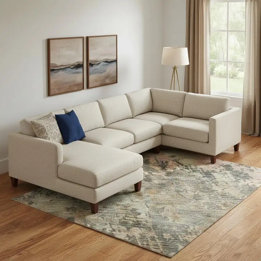 Sage And Beige Abstract Washable Area Rug With UV Protection Photo 2