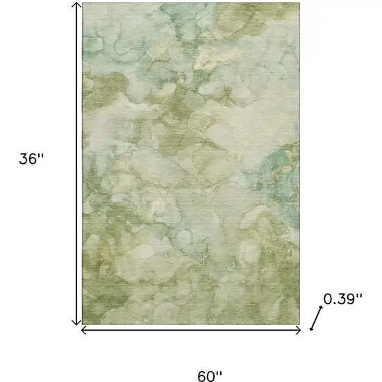 Sage And Beige Abstract Washable Area Rug With UV Protection Photo 8