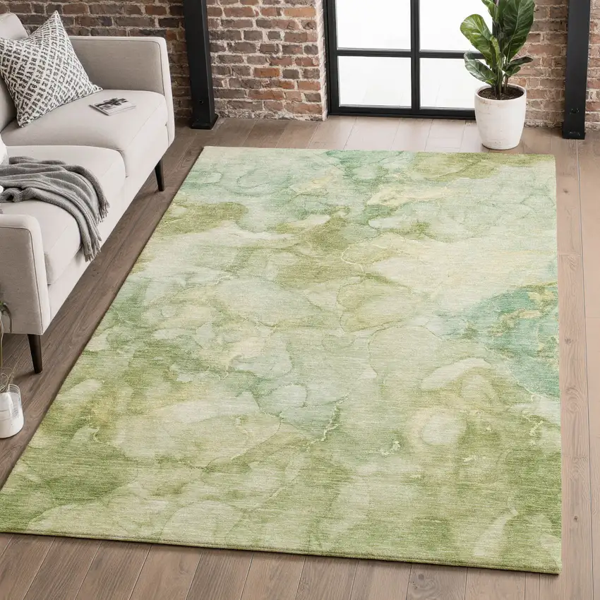Sage And Beige Abstract Washable Area Rug With UV Protection Photo 4