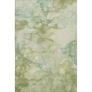 Photo of Sage And Beige Abstract Washable Area Rug With UV Protection