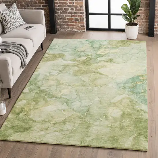 Sage And Beige Abstract Washable Area Rug With UV Protection Photo 4
