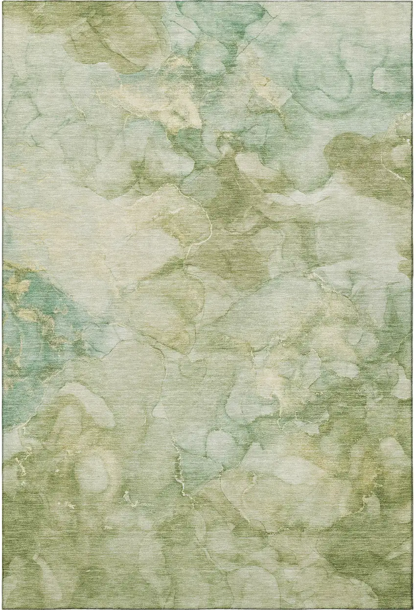 Sage And Beige Abstract Washable Area Rug With UV Protection Photo 3