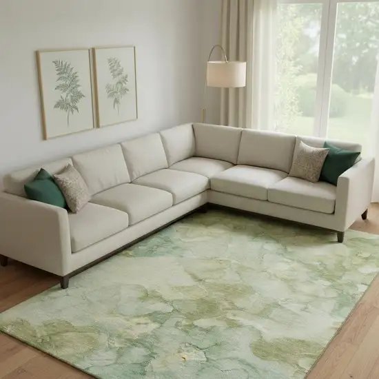 Sage And Beige Abstract Washable Area Rug With UV Protection Photo 2