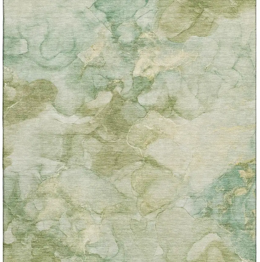 Sage And Beige Abstract Washable Area Rug With UV Protection Photo 4