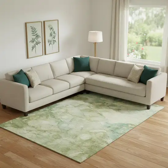 Sage And Beige Abstract Washable Area Rug With UV Protection Photo 2