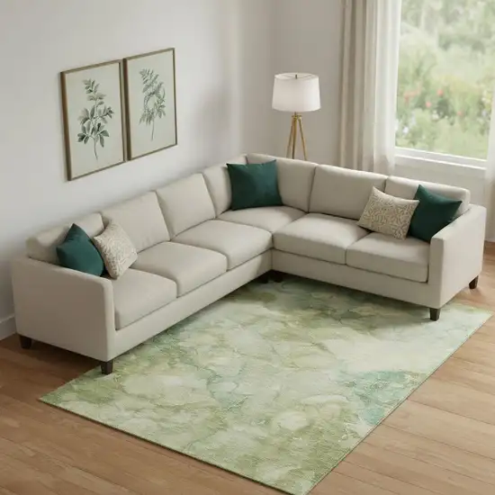 Sage And Beige Abstract Washable Area Rug With UV Protection Photo 2