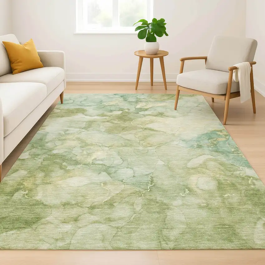 Sage And Beige Abstract Washable Area Rug With UV Protection Photo 6