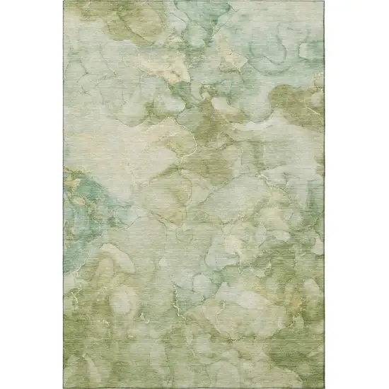 Sage And Beige Abstract Washable Area Rug With UV Protection Photo 4