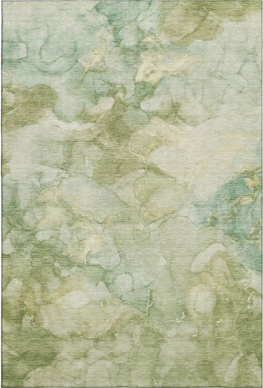 Sage And Beige Abstract Washable Area Rug With UV Protection Photo 1