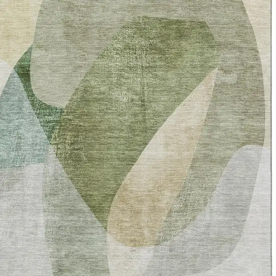 Sage And Beige Abstract Washable Area Rug With UV Protection Photo 3