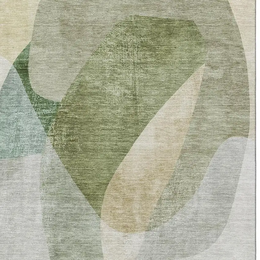 Sage And Beige Abstract Washable Area Rug With UV Protection Photo 3