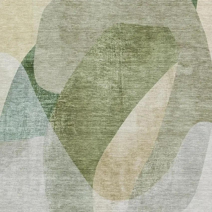 Sage And Beige Abstract Washable Area Rug With UV Protection Photo 3