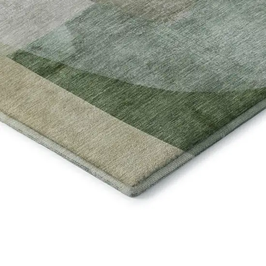 Sage And Beige Abstract Washable Area Rug With UV Protection Photo 7