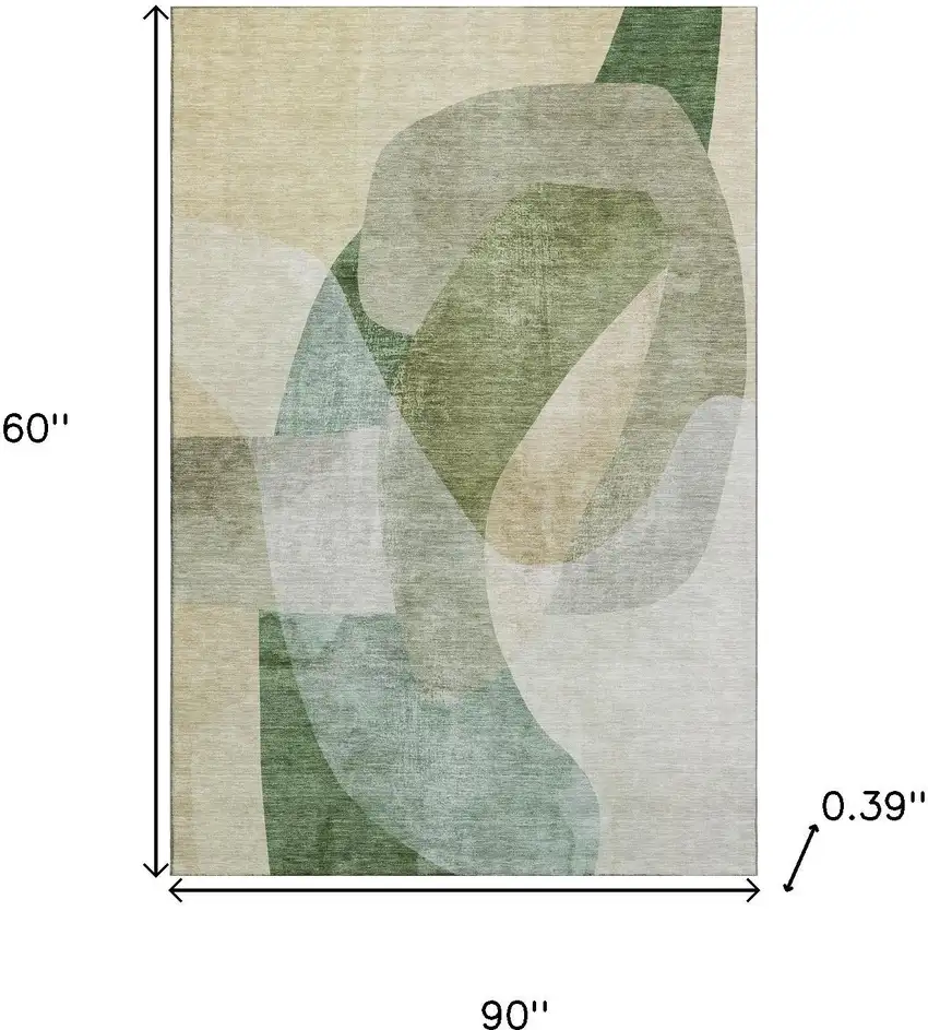 Sage And Beige Abstract Washable Area Rug With UV Protection Photo 9