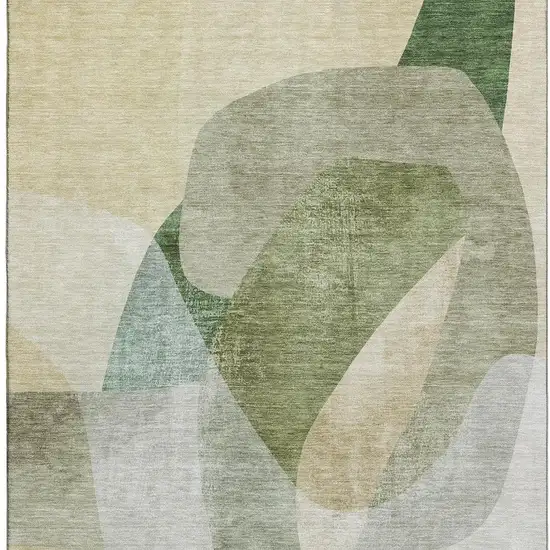 Sage And Beige Abstract Washable Area Rug With UV Protection Photo 4