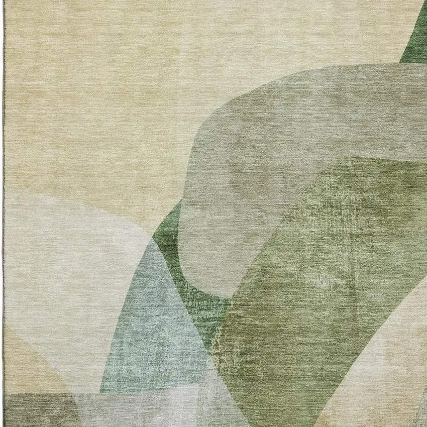 Sage And Beige Abstract Washable Area Rug With UV Protection Photo 3
