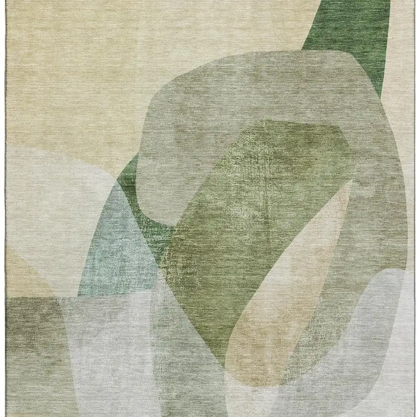 Sage And Beige Abstract Washable Area Rug With UV Protection Photo 4