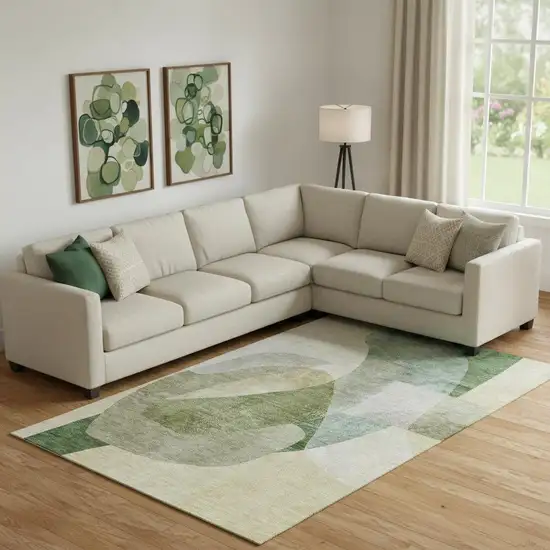 Sage And Beige Abstract Washable Area Rug With UV Protection Photo 2