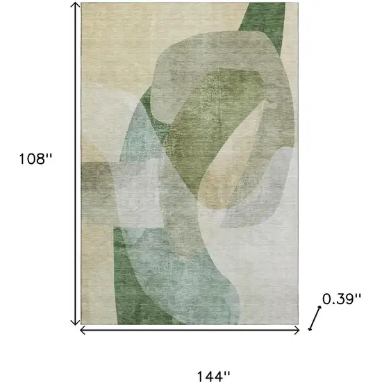 Sage And Beige Abstract Washable Area Rug With UV Protection Photo 9
