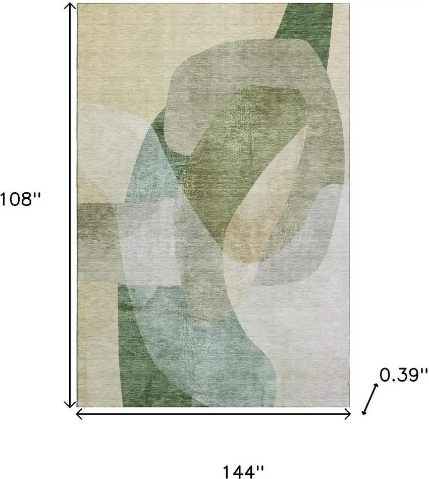 Sage And Beige Abstract Washable Area Rug With UV Protection Photo 9