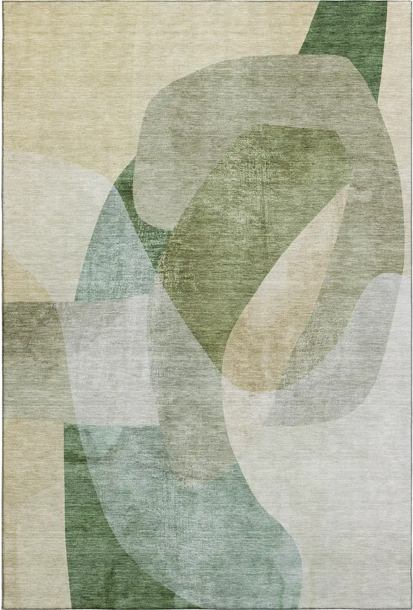 Sage And Beige Abstract Washable Area Rug With UV Protection Photo 1