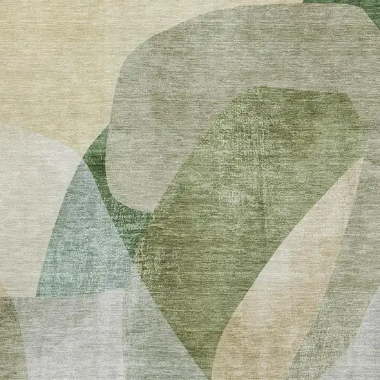 Sage And Beige Abstract Washable Area Rug With UV Protection Photo 3