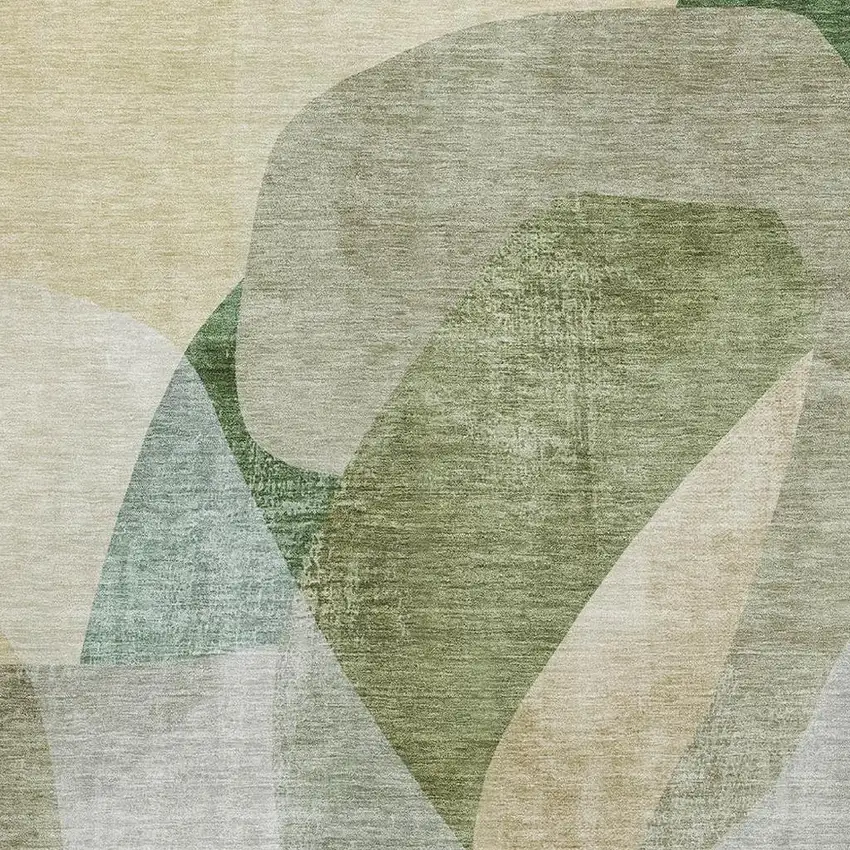 Sage And Beige Abstract Washable Area Rug With UV Protection Photo 3