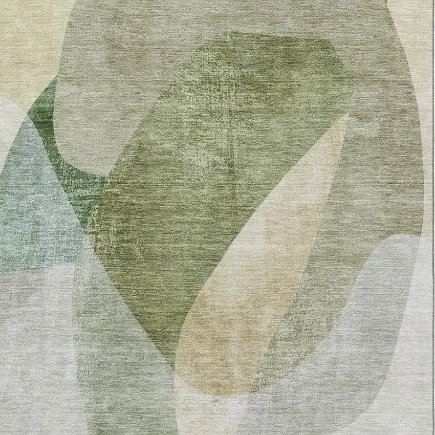 Sage And Beige Abstract Washable Area Rug With UV Protection Photo 3