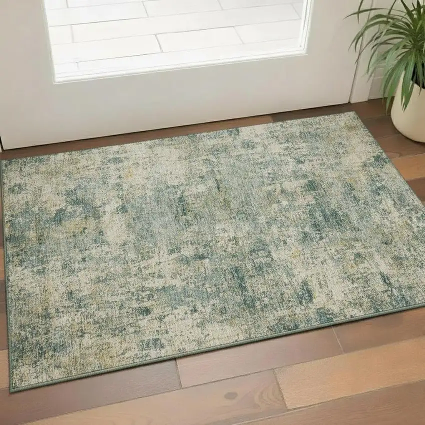 Sage And Beige Abstract Washable Area Rug With UV Protection Photo 2